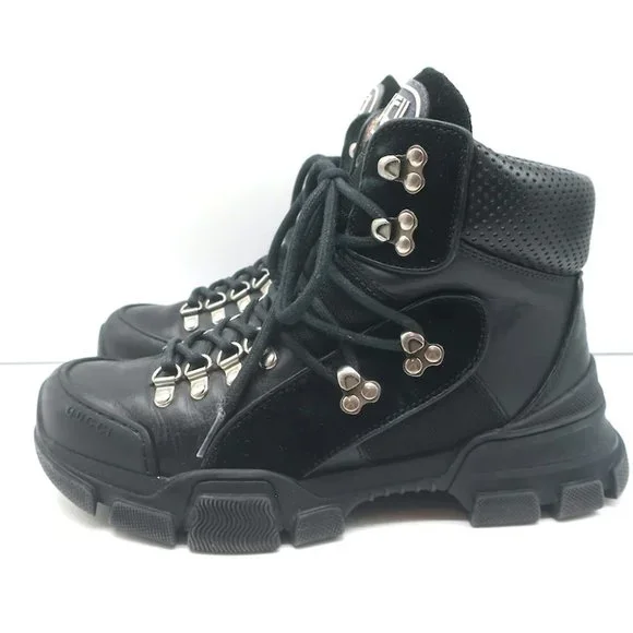 Gucci Flashtrek Hiking Boots Black Suede & Leather Size 38 - Picture 7 of 12
